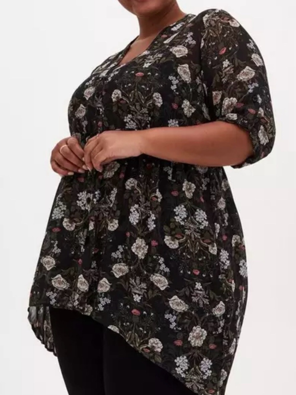 Outlander Lexie Floral Chiffon Hi-Lo Babydoll Tunic
